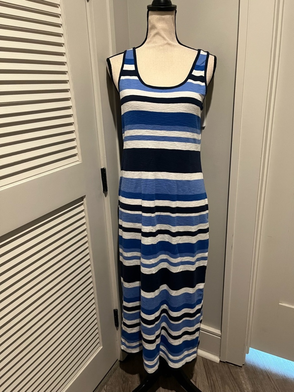 Tommy Bahama Blue & White Striped Scoop Neck Maxi Dress
